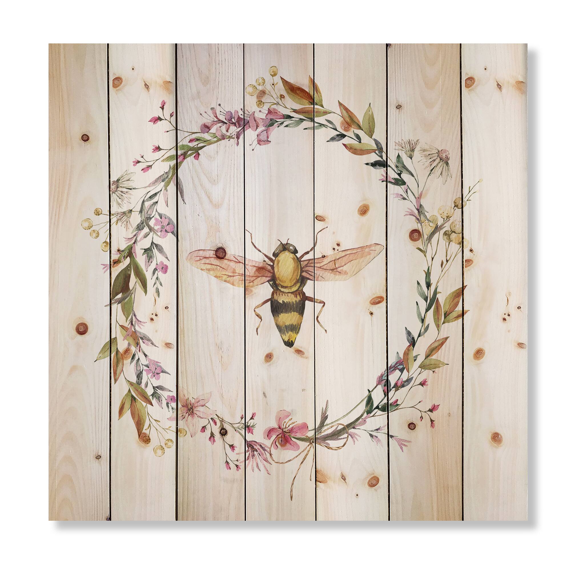 Designart - Bee In Wildflowers Wreath